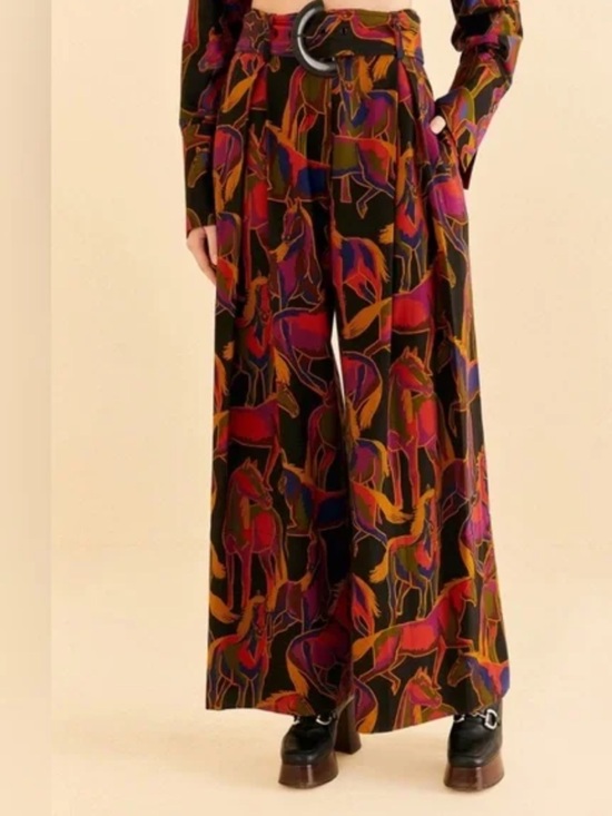 FARM Rio Pants - Farm Rio Black Wild Horses Wide Leg Pants size Large